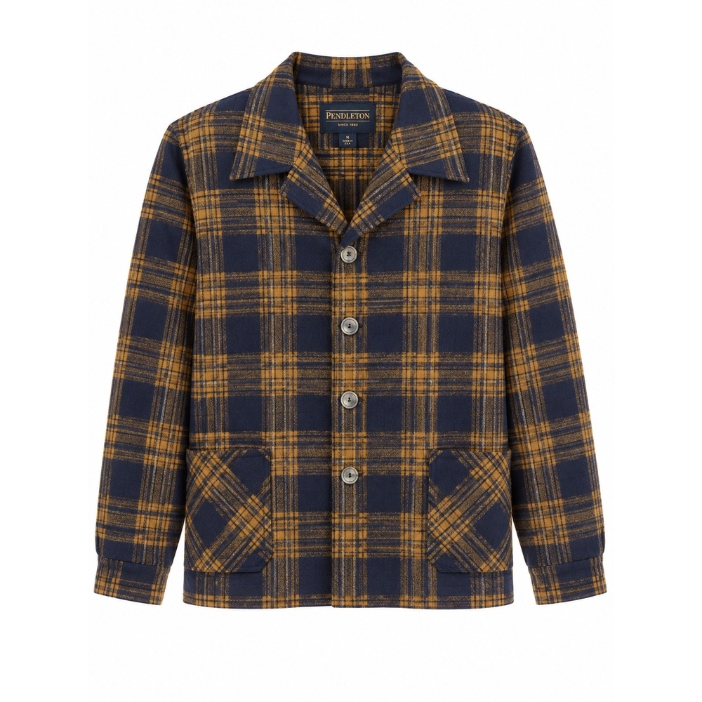 Pendleton Board Shirt 3X Blue Yellow Plaid 100% Virgin Wool Button Up Jacket